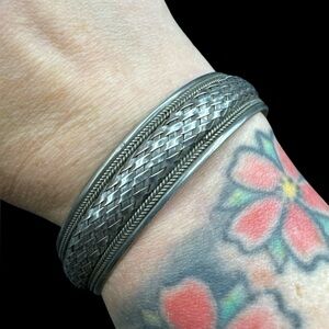 Vintage Basketweave Braided Cuff Bracelet Sterling Silver Size 6 3/4" By FAS